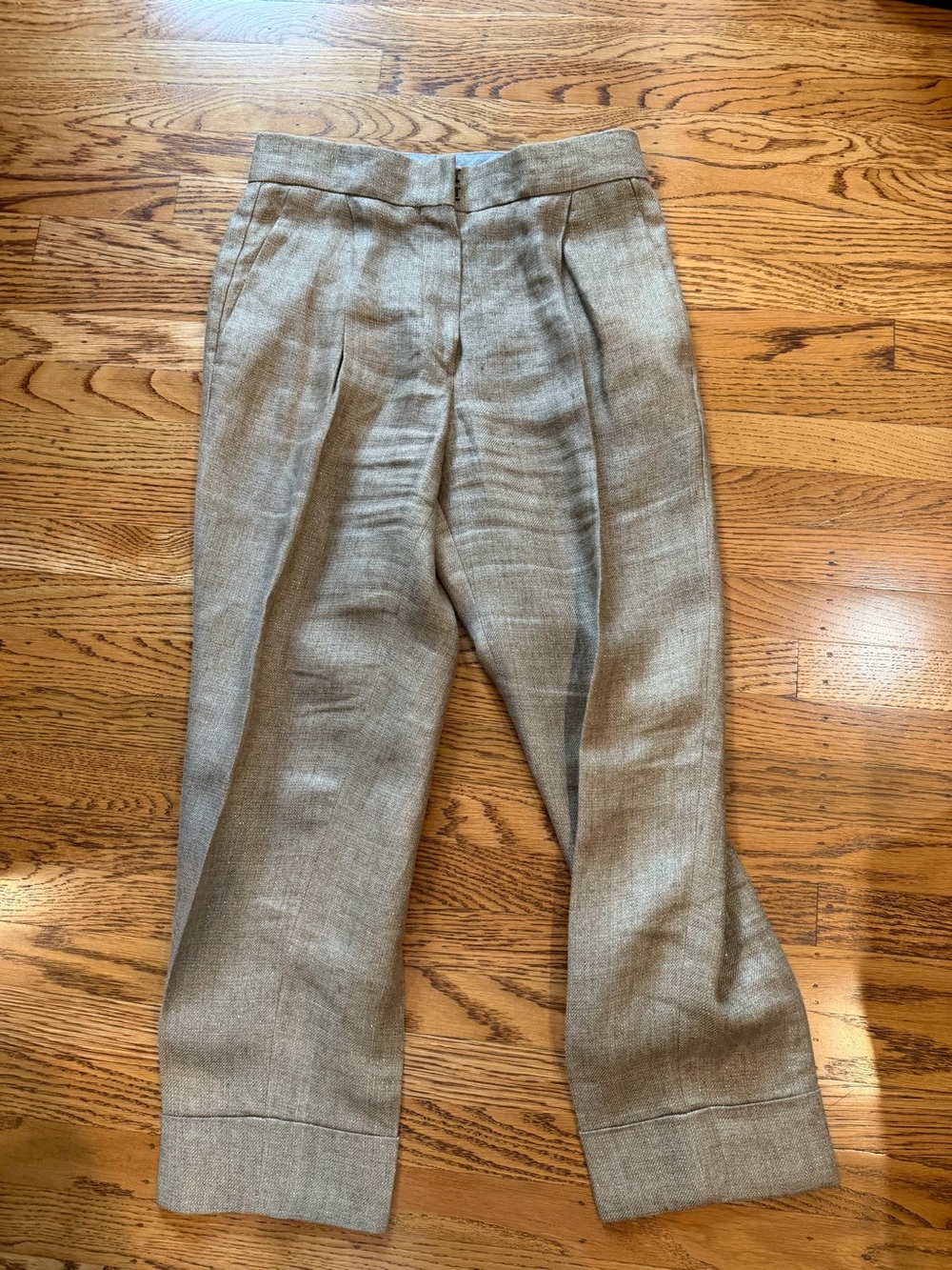 Brunello Cucinelli Metallic Linen Tailored Pants Beige Gold IT 40 US 4